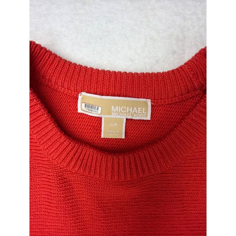 Michael Kors Red Cropped Pullover Sweater Womens Small Crew Neck KnitMK Logo